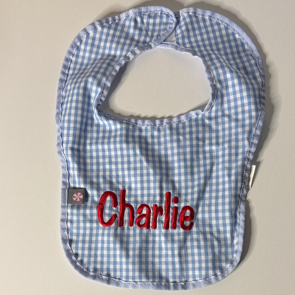Blue Gingham Baby Bib